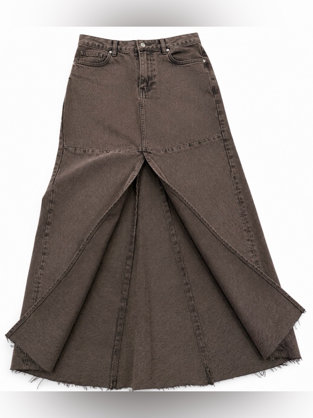Reformation Tazz Maxi Denim Skirt 25 Vintage Espresso Brown Front Slit Boho - Picture 3 of 10